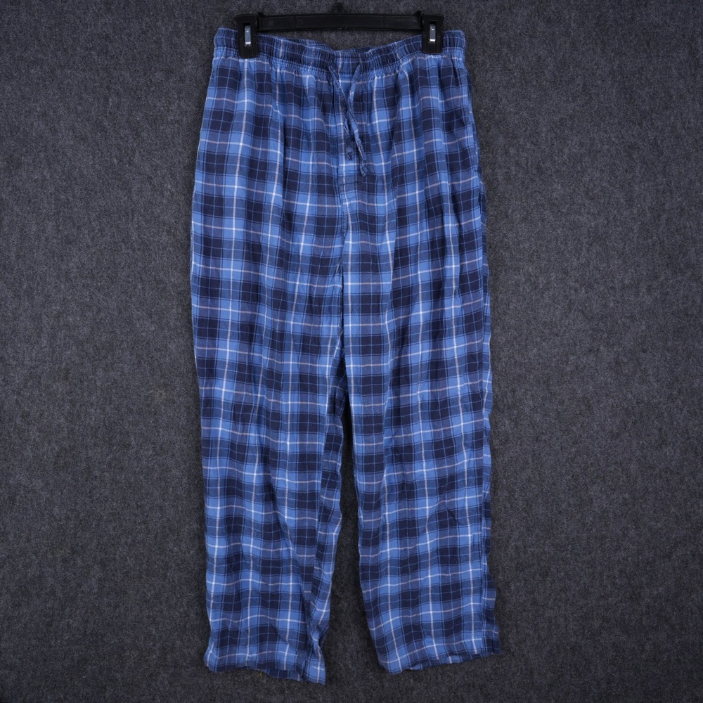 Nautica Pajama Pants Mens Medium Blue Plaid Cotton Excellent Relaxed Sleepwear